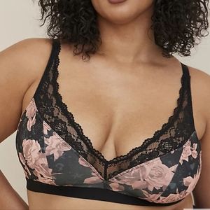 Torrid Lightly Lined Microfiber Plunge Floral Bralette